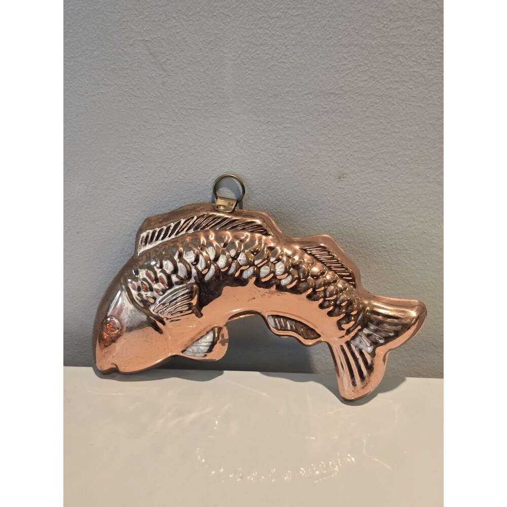 Lot 3 Vintage Copper Food Jello Molds Fish Shell Rooster Farmhouse Kitchen Wall